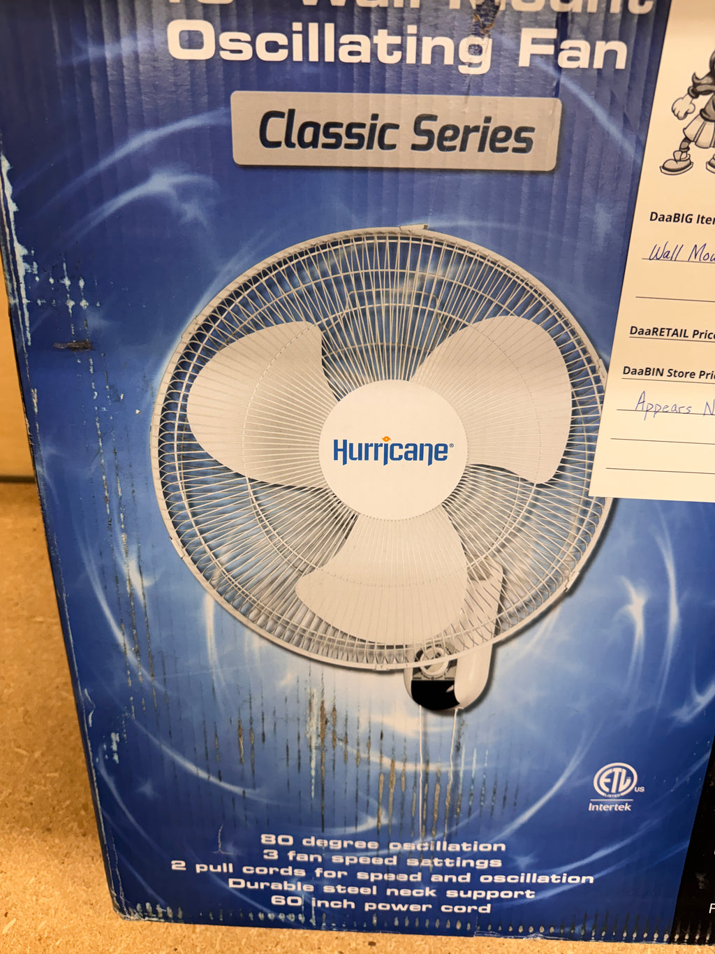 Hurricane Wall Mount Oscillating Fan